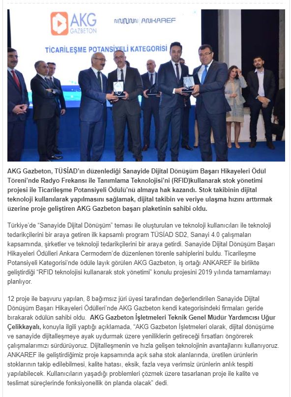 TUSİAD'ın Düzenlediği Sanayide Dijital Dönüşüm Başarı Hikayeleri Ödül Töreni