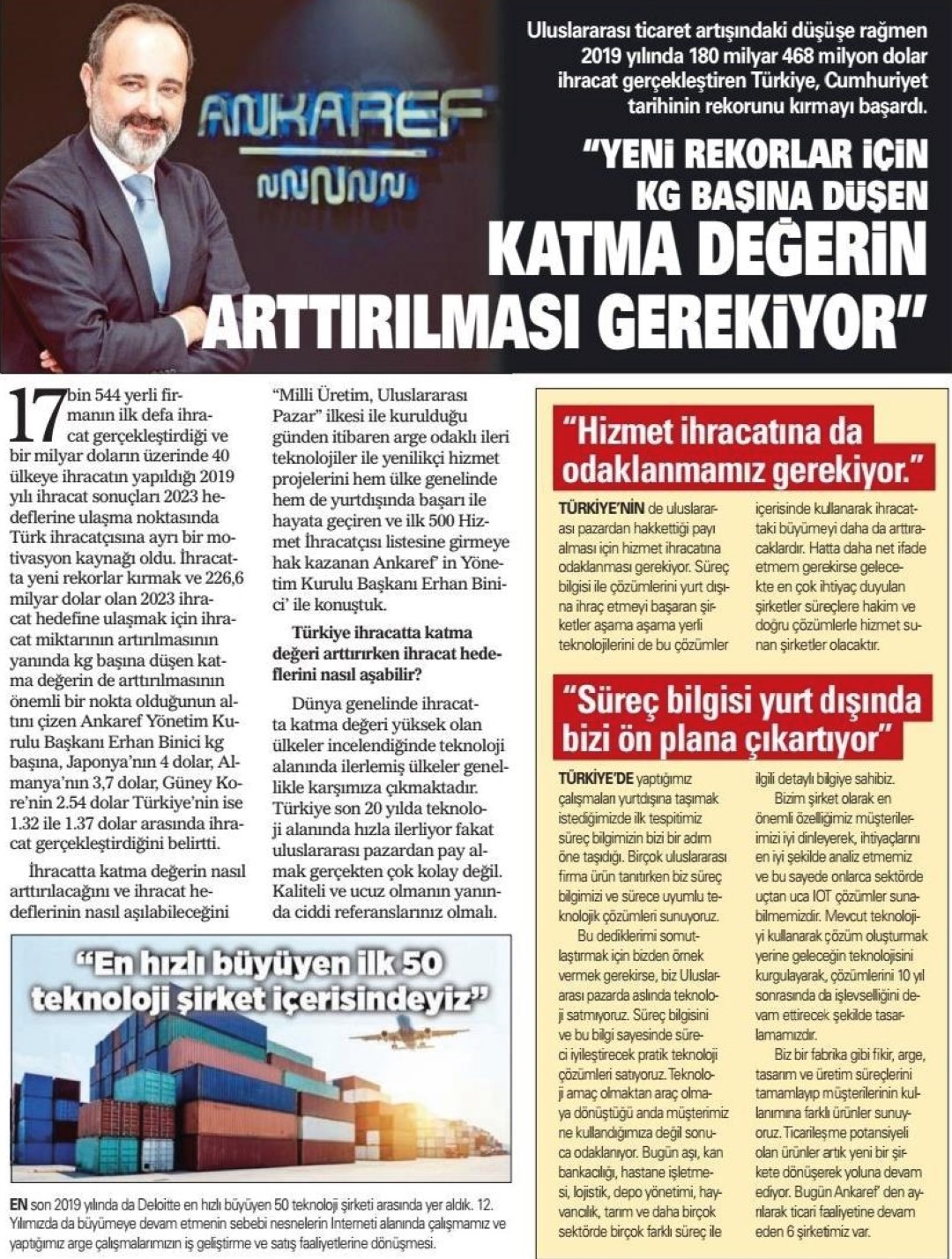 Yeni Rekorlar için KG Başına Düşen Katma Değerin Arttırılması Gerekiyor